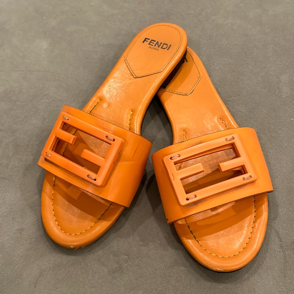 Fendi Logo Leather Slide Sandals